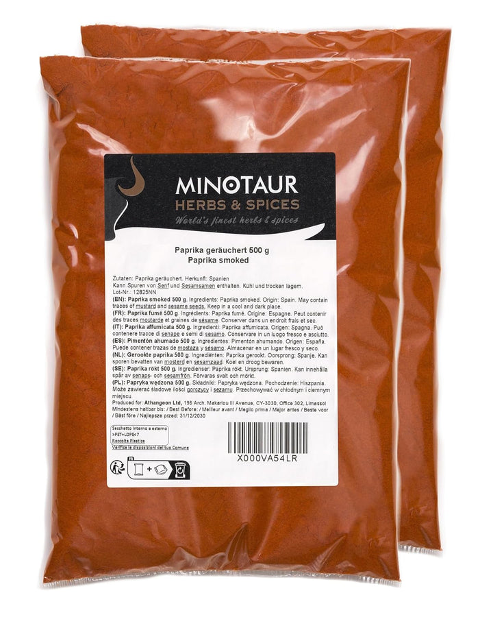 Minotaur Spices | Paprika geräuchert | 2 x 500g (1 Kg) Paprikapulver smoked
