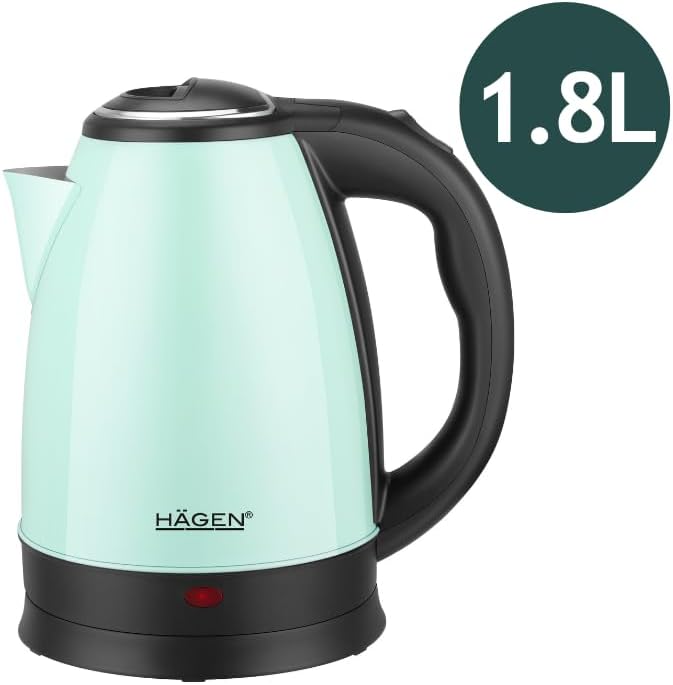 Hagen, Kompakter elektrischer Wasserkocher aus Edelstahl, Elegantes Design, 360° Basis, Kapazität 1,