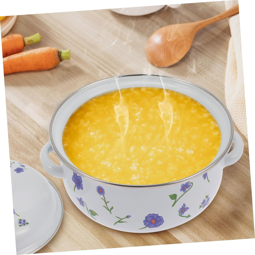 SECFOU Emaille Suppentopf mit Zwei Griffen Energiesparender Kochtopf für Suppe Porridge und Nudeln R