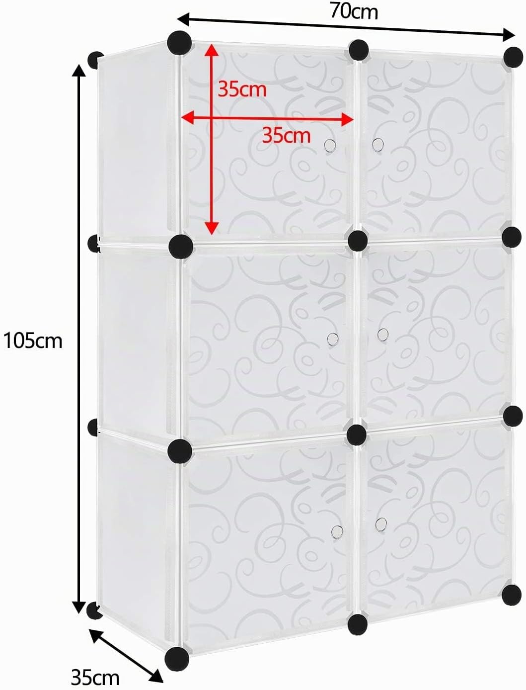 YUENFONG Kleiderschrank Regalsystem aus 6 Würfeln PP Material, Garderobenschrank mit Türen Tragbarer
