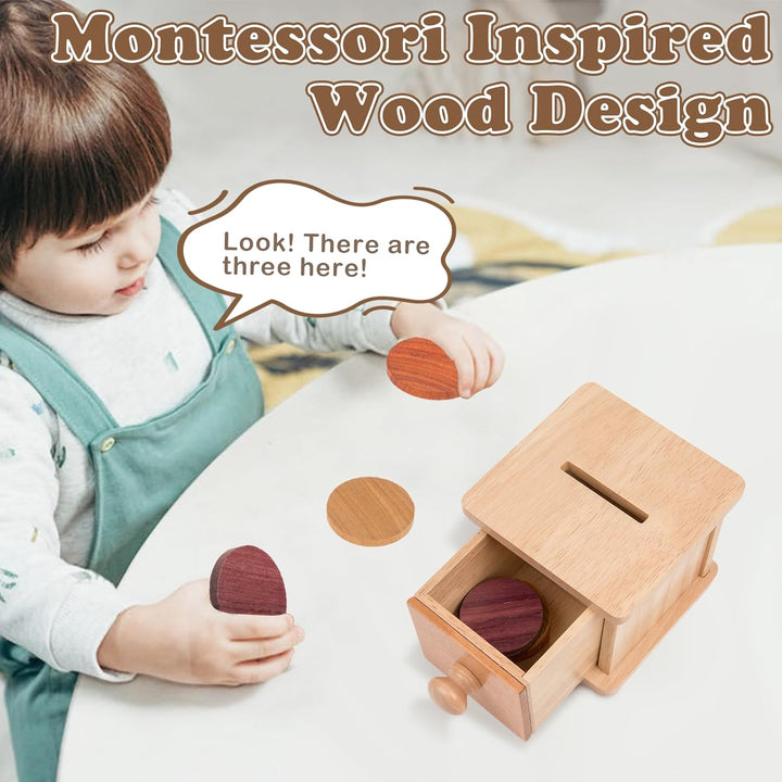Adena Montessori Münzbox Holz für Babys – 2-in-1 Motorikspielzeug ab 6 Monate – Lernspielzeug für Fe