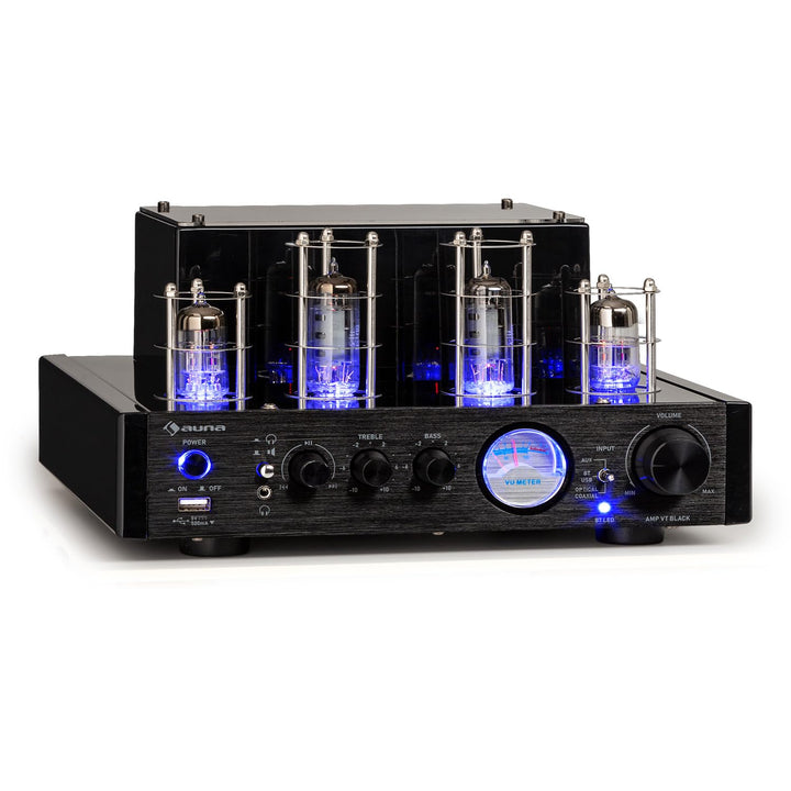 Auna Amp VT Röhrenverstärker HiFi-Verstärker 2x35W RMS, Stereo Verstärker BT Opt./Koax./AUX-In, Ampl