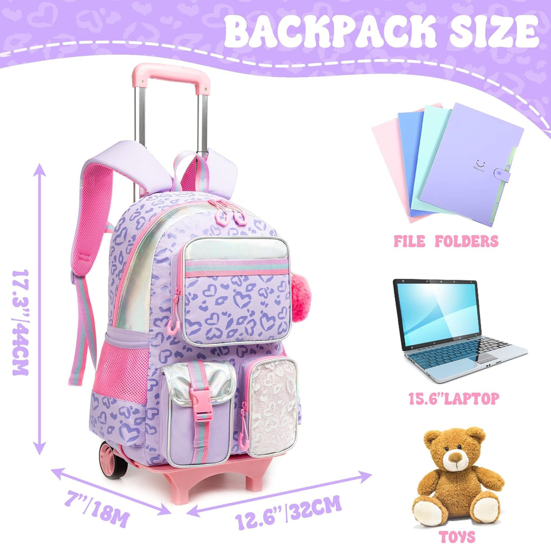 HTgroce Schulranzen Mit Rollen Kinder Trolley Rucksack Mädchen Rolling Reisegepäck Kinderkoffer Schu