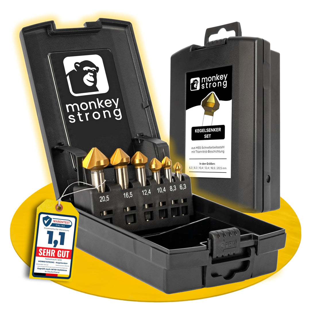 monkeystrong Kegelsenker 90° Ø 6,3-20,5 mm aus HSS Stahl - richtig scharf - Senker und Entgrater Set