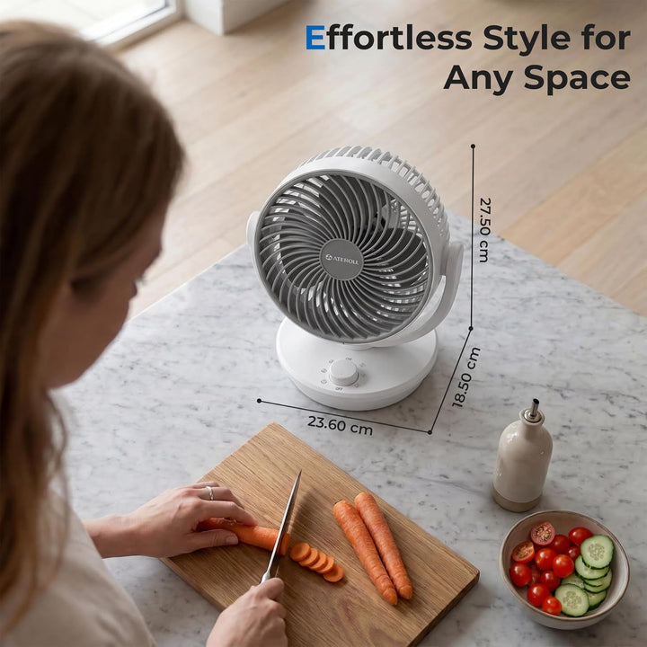 Ateroll Ventilator Leise, Tischventilator, 3D Turbo-Luftzirkulator mit 3 Geschwindigkeitsstufen, 130