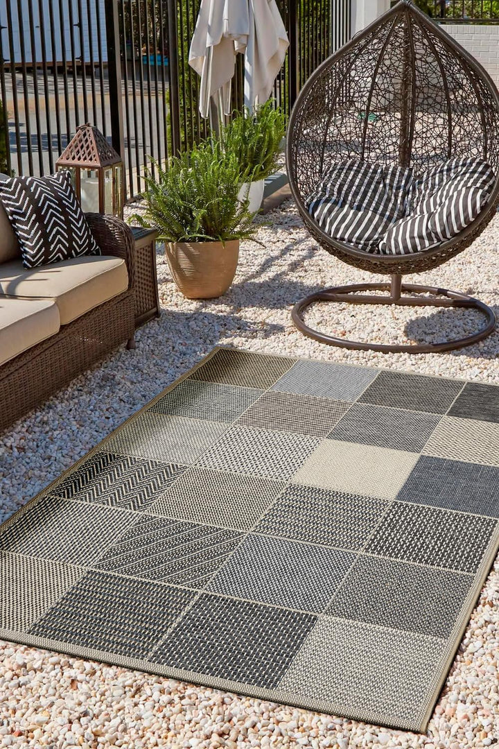 andiamo In- & Outdoor Teppich wetterfest und wasserdurchlässig Flachgewebe Kurzfloor 120 x 170 cm Be