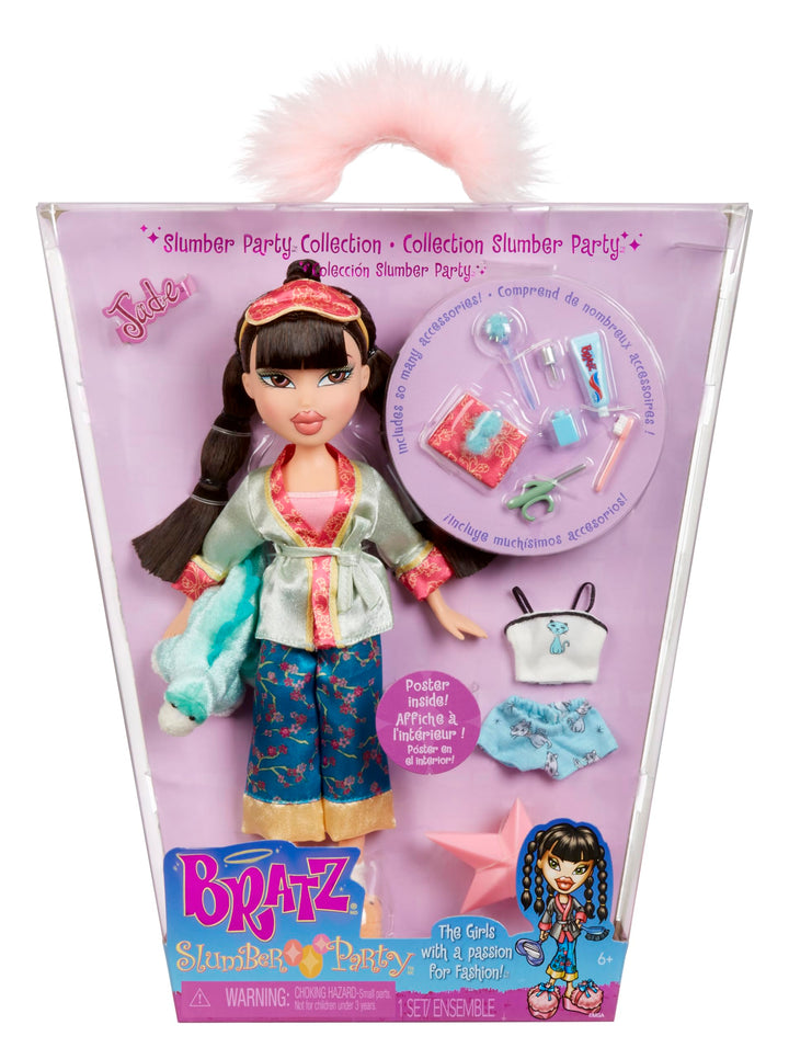 Bratz Slumber Party - Jade Modepuppe - Mit 2 Pyjama-Garnituren, Plüschtier und Accessoires - Für Kin
