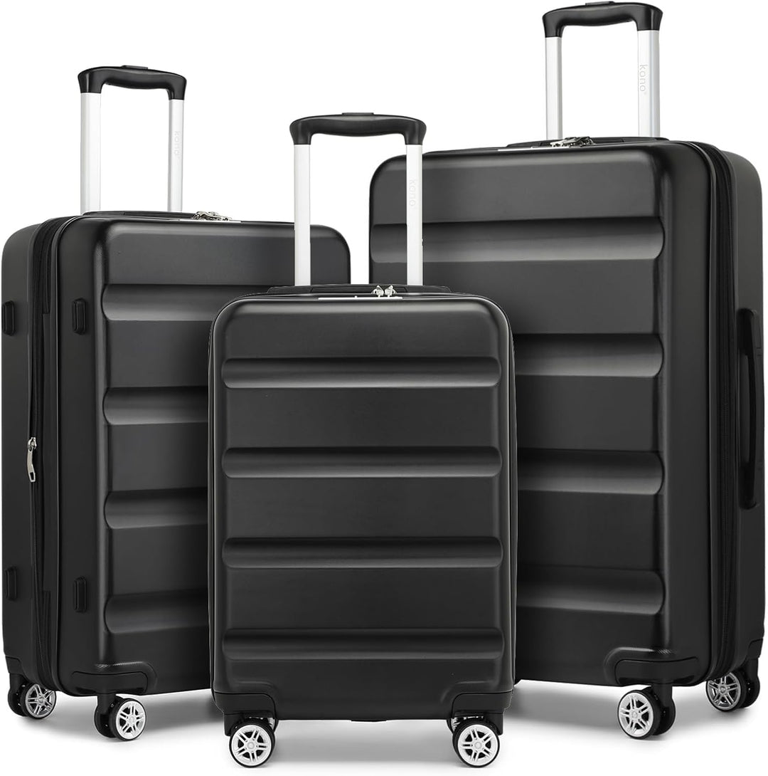 KONO Koffer Trolley Kofferset 3 Teilig Erweiterbarer Leichte Hartschalenkoffer aus ABS+PC Reisekoffe