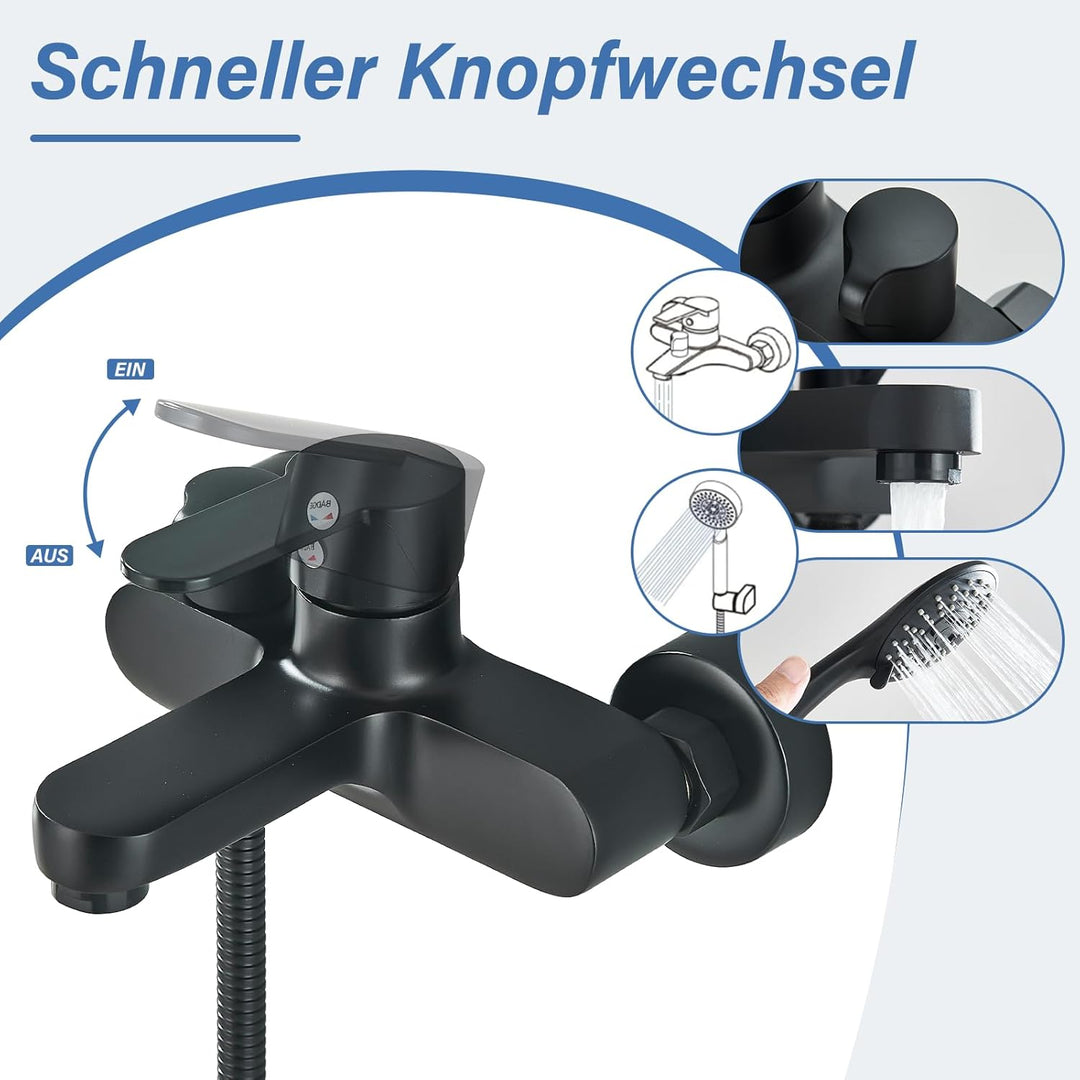 Badewannenarmatur Wannenarmatur mit Handbrause Mischbatterie Badewanne mit Brauseschlauch Aufputz Wa