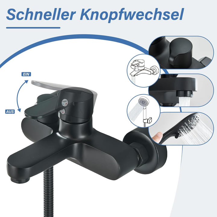Badewannenarmatur Wannenarmatur mit Handbrause Mischbatterie Badewanne mit Brauseschlauch Aufputz Wa