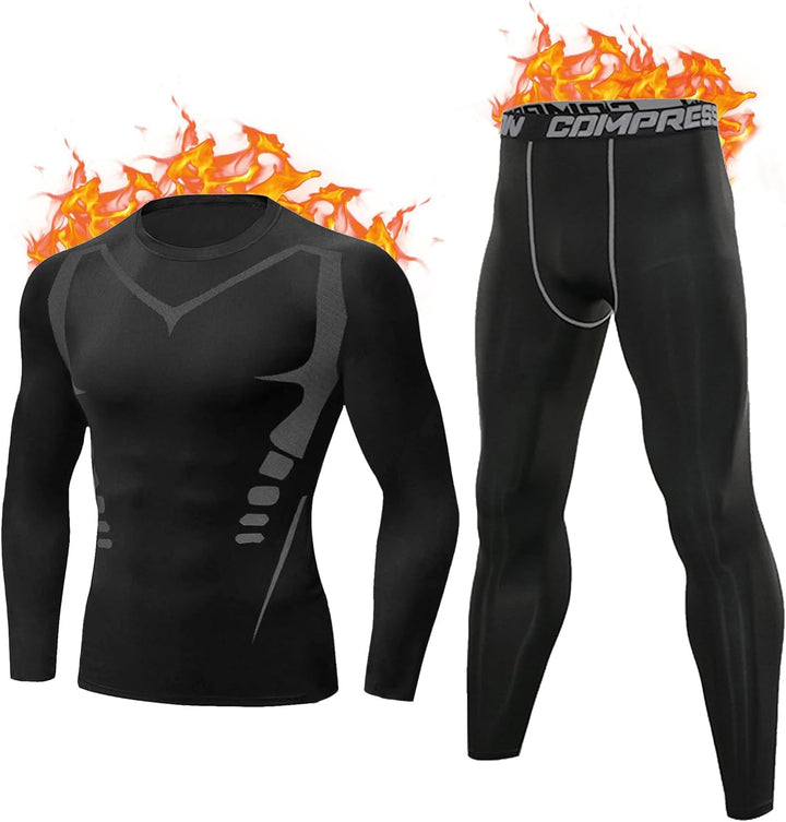 Terecey Thermounterwäsche Herren Winter Thermo Unterwäsche Set Fussball Funktionsunterwäsche Innenfl