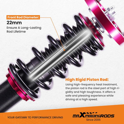 maXpeedingrods Gewindefahrwerk Set für BMW E46 3er Touring 5-door 318d 320d Höheverstellbar Rot Eins