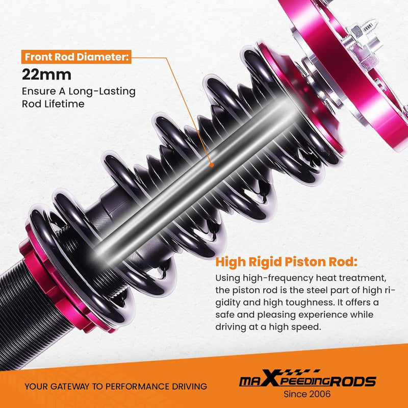 maXpeedingrods Gewindefahrwerk Set für BMW E46 3er Touring 5-door 318d 320d Höheverstellbar Rot Eins