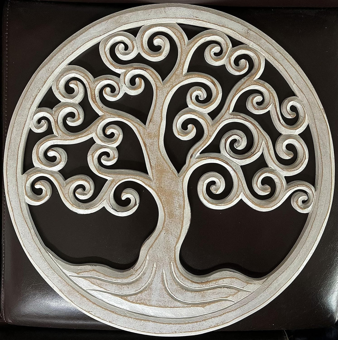 Trintura Wandbild Baum des Lebens Mandala Pohon Ulir 40cm (white) Lebensbaum Geschenkidee Wanddeko W