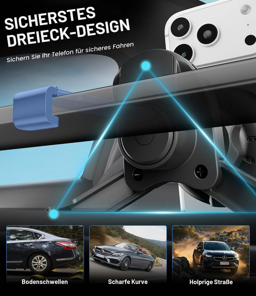 Qi2 15W für MagSafe Autohalterung mit Ladefunktion für Mercedes Benz A/B/C/E/V/G-Klasse &amp; Audi A1/A3