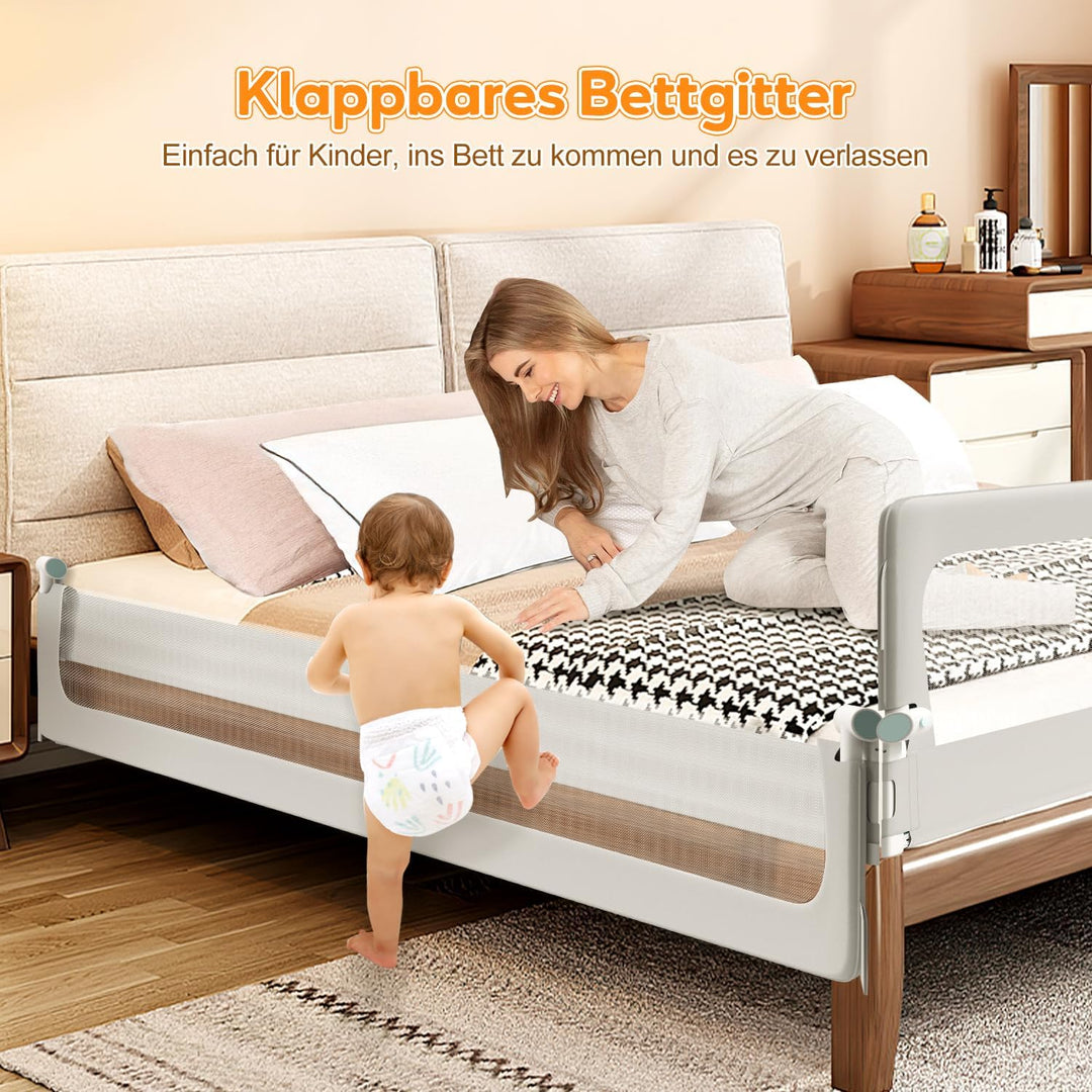 2X Bettgitter 200+150 cm Bettschutzgitter Schnellklapp Kinderbettgitter für Kinder,Rausfallschutz Bo