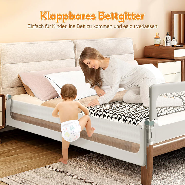 2X Bettgitter 200+150 cm Bettschutzgitter Schnellklapp Kinderbettgitter für Kinder,Rausfallschutz Bo