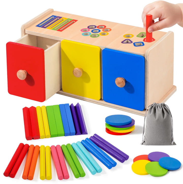 Montessori Spielzeug ab 1 Jahr, 3-in-1 Kinderspielzeug Holzspielzeug Farbe Form Sortierspiel ab 1 2