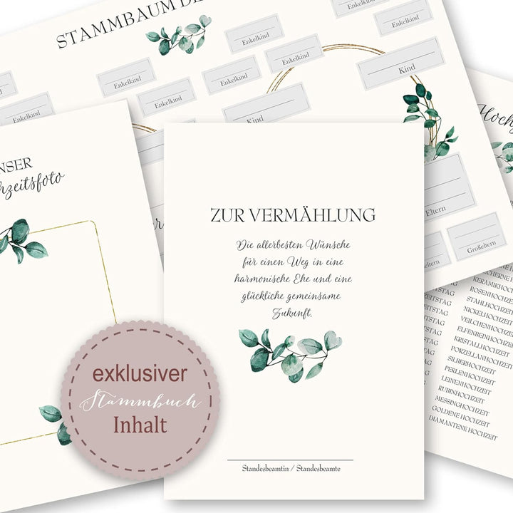 Stammbuch der Familie personalisiert Eukalipto grau o. beige A4 ca. 24 x 31 cm Familienstammbuch Euk