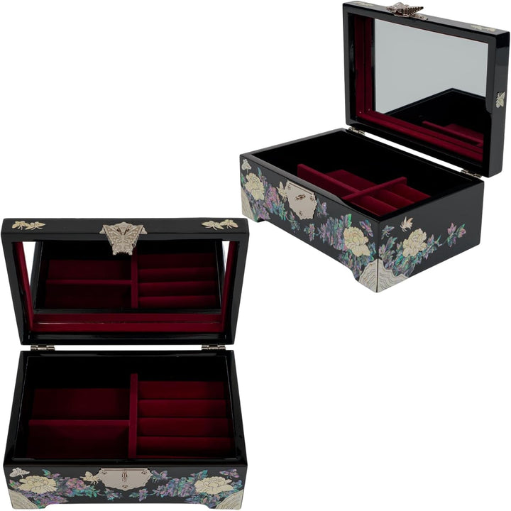 February Mountain Grosse Schmuck-Organizer-Box mit Spiegel, Perlmutt, luxuriöses Geschenk für Frauen