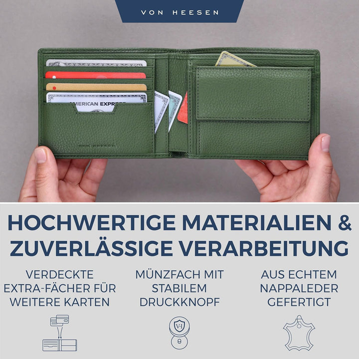 VON HEESEN Leder Geldbörse RFID Schutz I Echtleder Geldbeutel für Damen &amp; Herren I Portemonnaie Brie