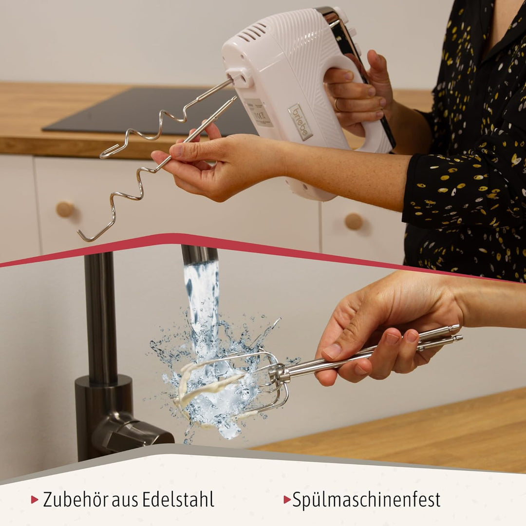 briebe Elegance Handmixer 400W, Handrührgerät Konditorei-Spezial 5 Geschwindigkeiten + Turbo, Handrü