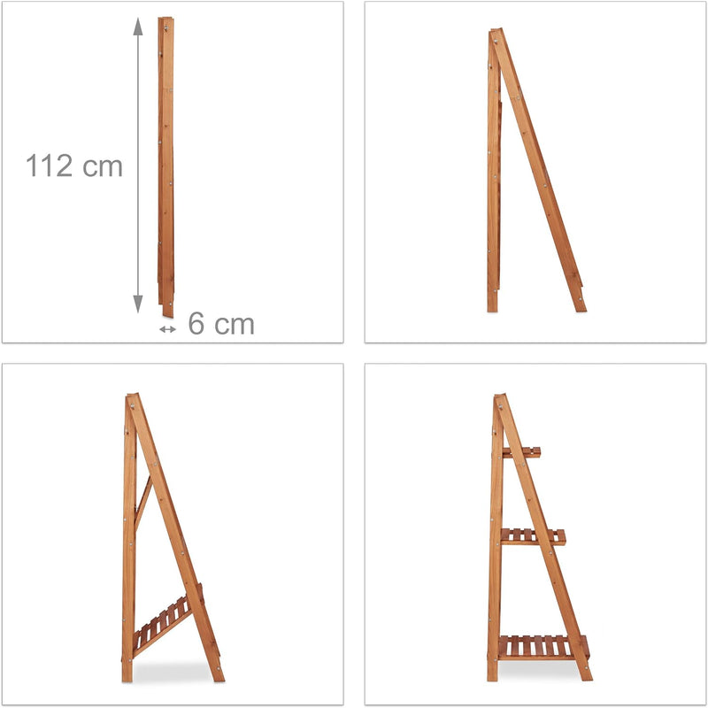 Relaxdays Blumentreppe aus Holz, Blumenständer für innen, 3-stufig, Leiterregal, Klappbar, HBT: ca.