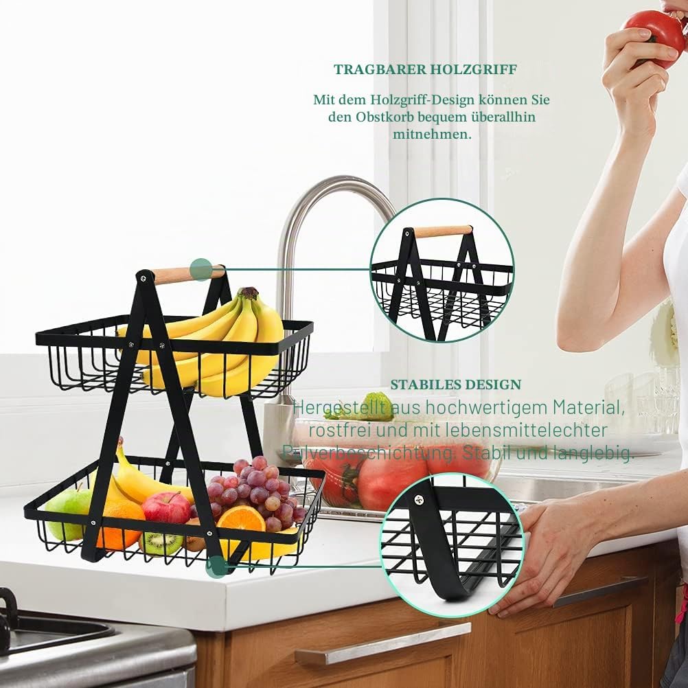 2-stöckiger Obstkorb, Obstschalenhalter, Brotkorb, Gemüseregal, abnehmbarer Obsthalter für Obst, Gem