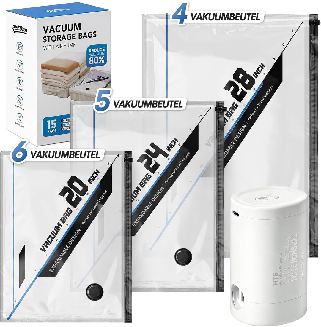 Vakuumbeutel für Kleidung Reise, Vakumierergerät Beutel Kleidung, Vacuum Bags, Vakuumbeutel mit kabe
