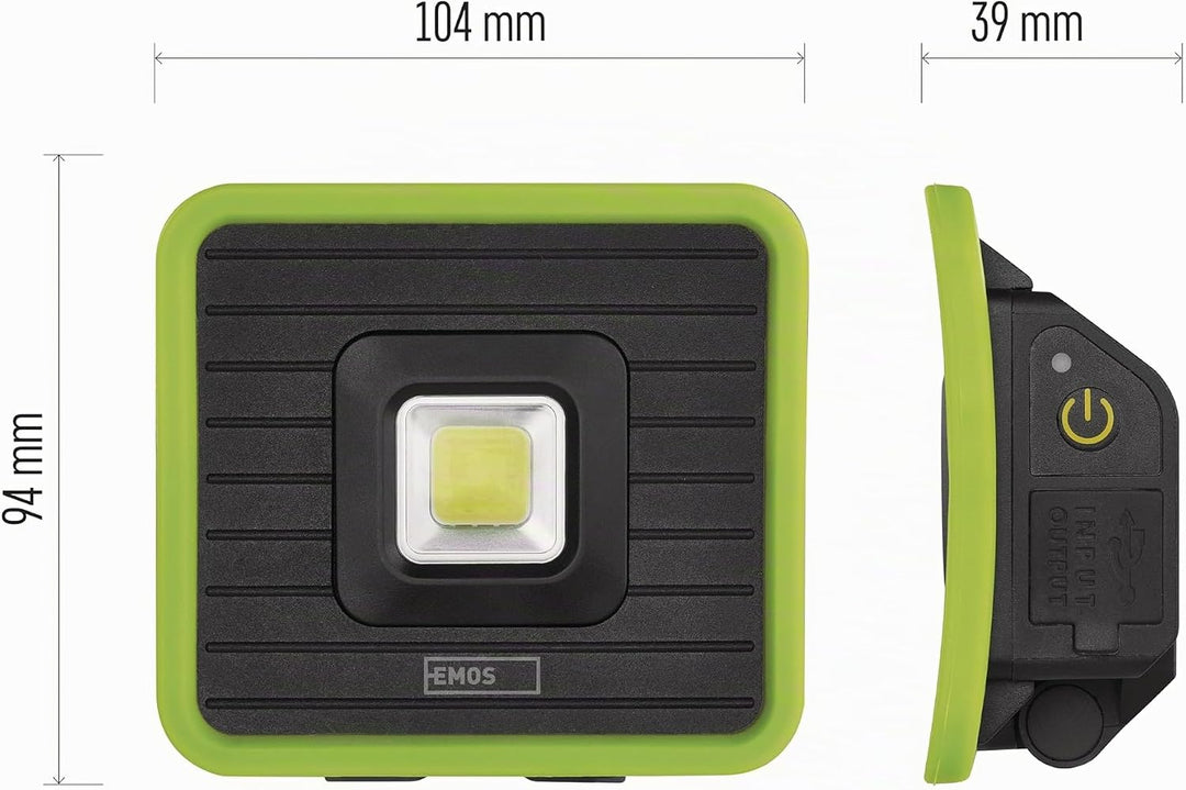 EMOS Mini-LED-Strahler, aufladbarer Baustrahler mit Powerbank, wasserdicht, max. 1000 lm, 40m Leucht