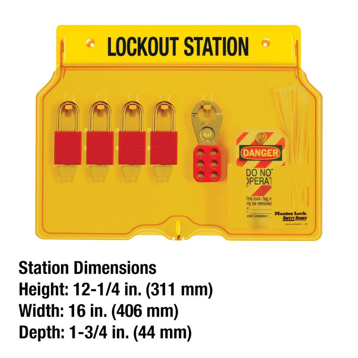Master Lock Lockout Tagout Station, abgedeckte Gruppen-Lockout-Station, inklusive 4 Aluminium-Vorhän