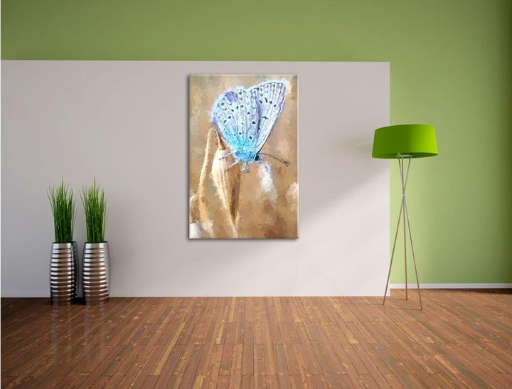 Pixxprint Blauer Schmetterling als Leinwandbild/Grösse: 100x70 cm/Wandbild/Kunstdruck/fertig bespann