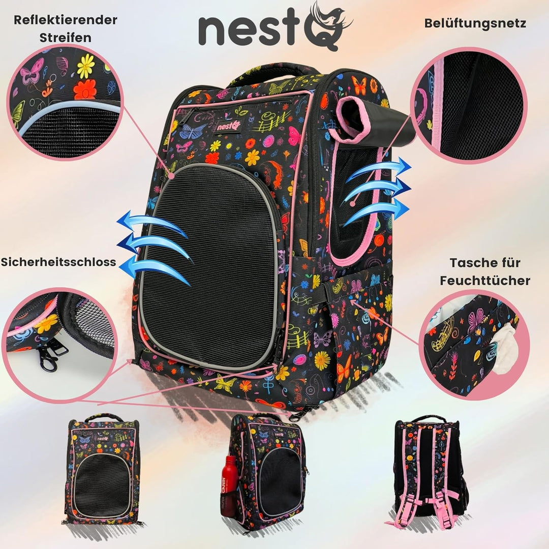 Rucksack für Hunde und Katzen, Max. 5kg, Schmetterling Pink, Ergonomischer Träger mit Belüftung, Bac