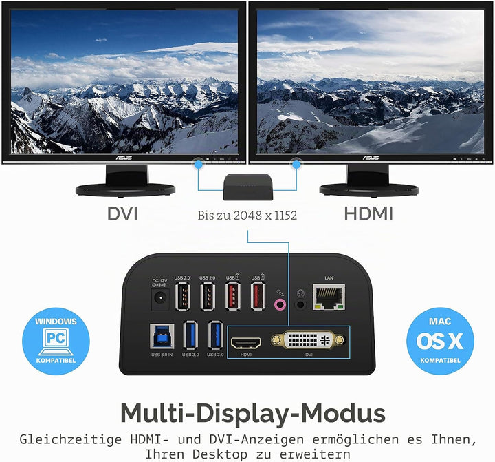 SABRENT USB Docking Station mit Netzteil, 2 Videoausgang (HDMI und DVI), RJ45 Ethernet, Audio, 4 USB