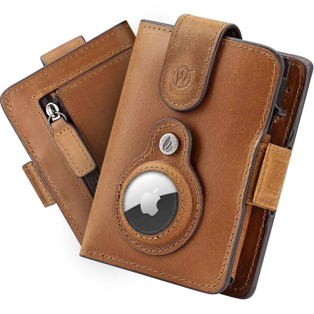 Will Fire® AirTag Wallet | Inkl. Anhänger | Echtleder Geldbörse mit Münz- & Scheinfach | Extra gesic