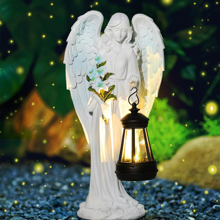 Solar Engel Gartenstatuen, Wetterfest Grabschmuck, LED Fairy Engel Figur, Gartenstatue Geschenke, 31
