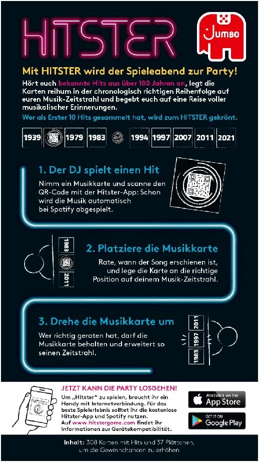 Jumbo Spiele Hitster Original Ein Party- und Kartenspiel für Erwachsene und Familien - 2 bis 10 Spie