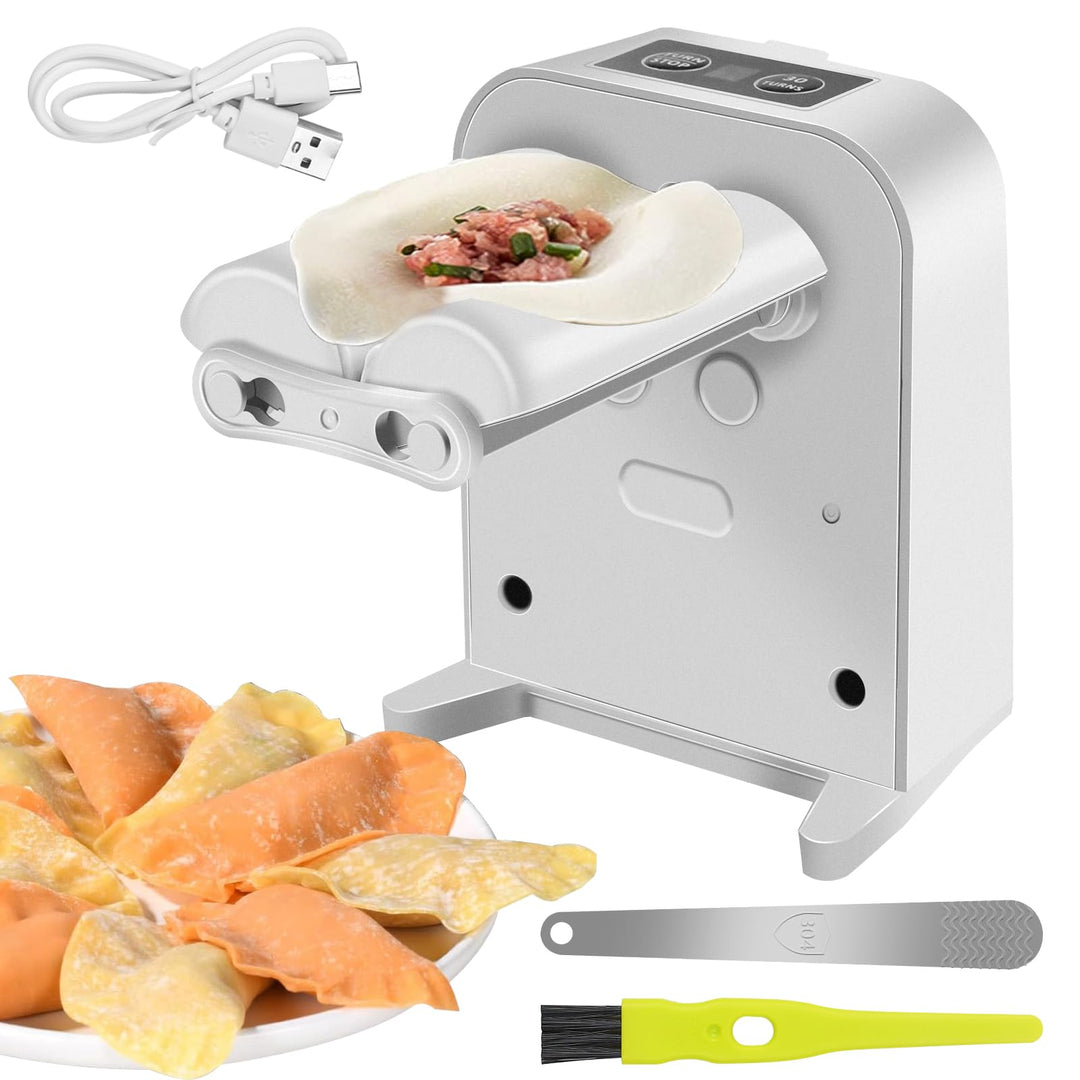 MaxEarn Automatische Knödelmaschine, Elektrische Teigtaschenformer mit Löffel & Bürste, USB-Aufladun