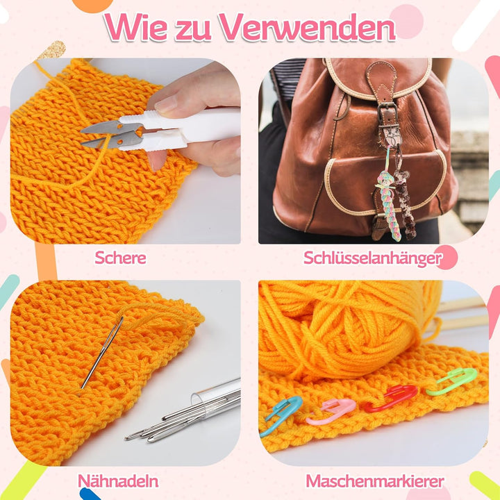 Coopay Farbverlauf Sorgenwürmchen Häkelset, Glückswürmchen Häkel Set mit 6x50g Farbverlauf Häkelgarn