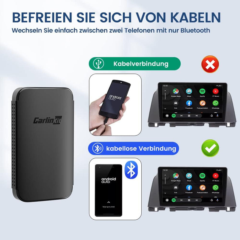 CarlinKit A2A Wireless Android Auto Adapter，Einfache Einrichtung, Plug-and-Play,Für Autos mit kabelg