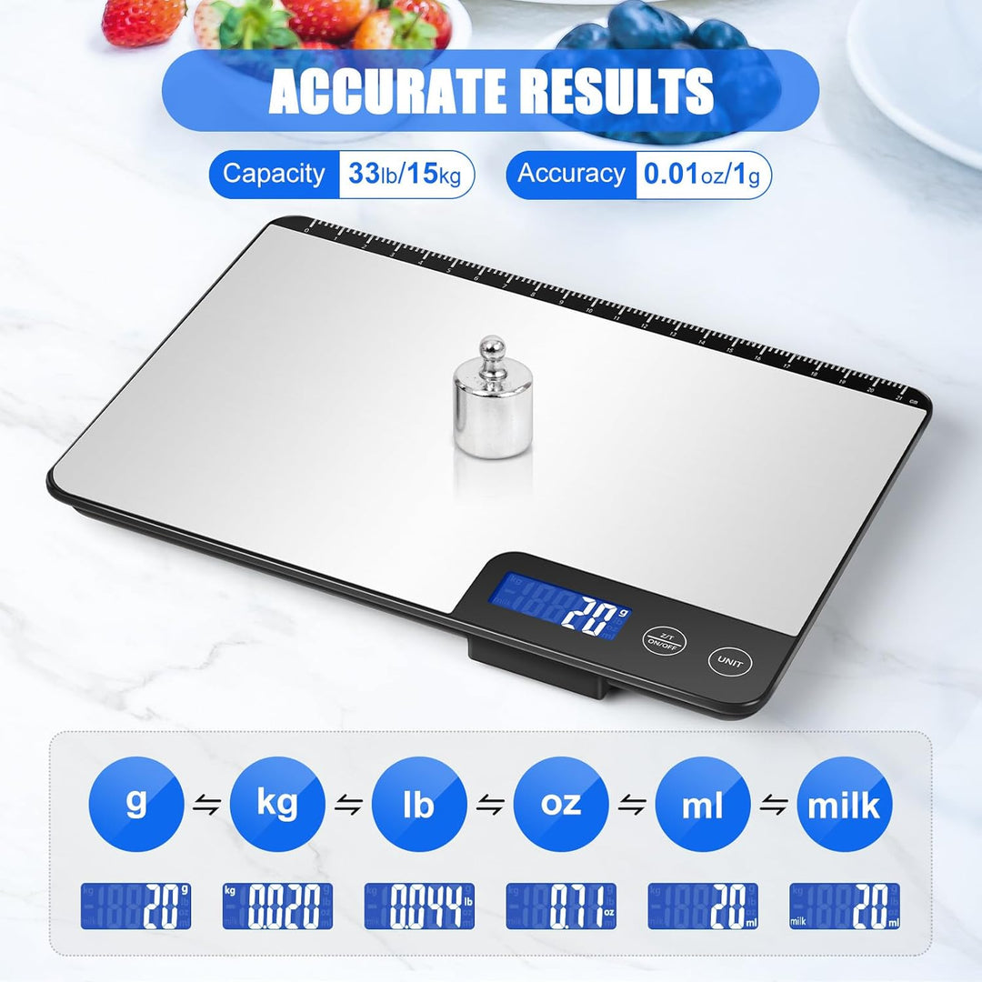 Grosse Digitale Küchenwaage 15kg, Präzise Lebensmittelwaage mit 1g Genauigkeit, Individuelle Auto-Ab