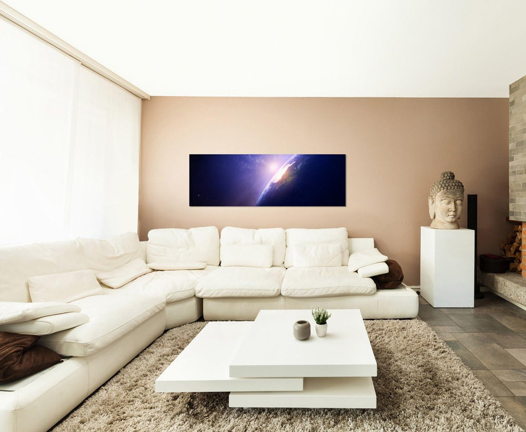 Paul Sinus Art Panoramabild auf Leinwand und Keilrahmen 120x40cm Weltraum Planet Erde Sonnenaufgang