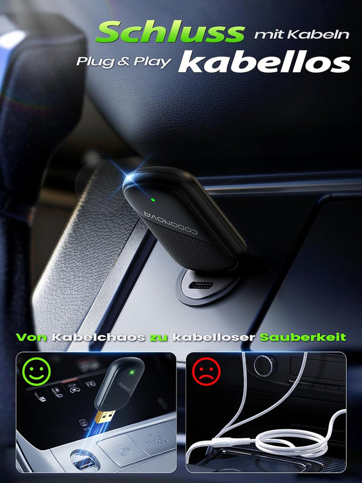 Mini Wireless CarPlay Adapter & Android Auto Adapter, USB-A/C Metall | Für Apple iPhone iOS 10+ & An