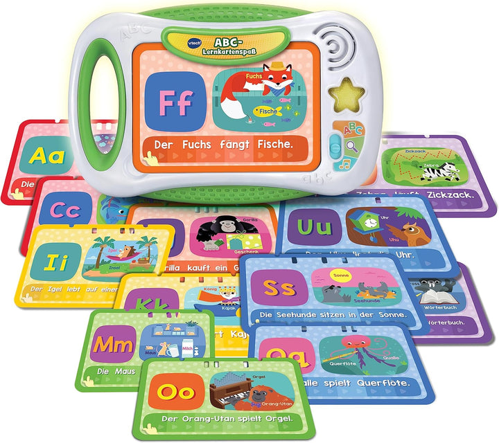 VTech ABC-Lernkartenspass – Lernkartenboard mit bedruckten Buchstabenkarten und Lerninhalten zu den
