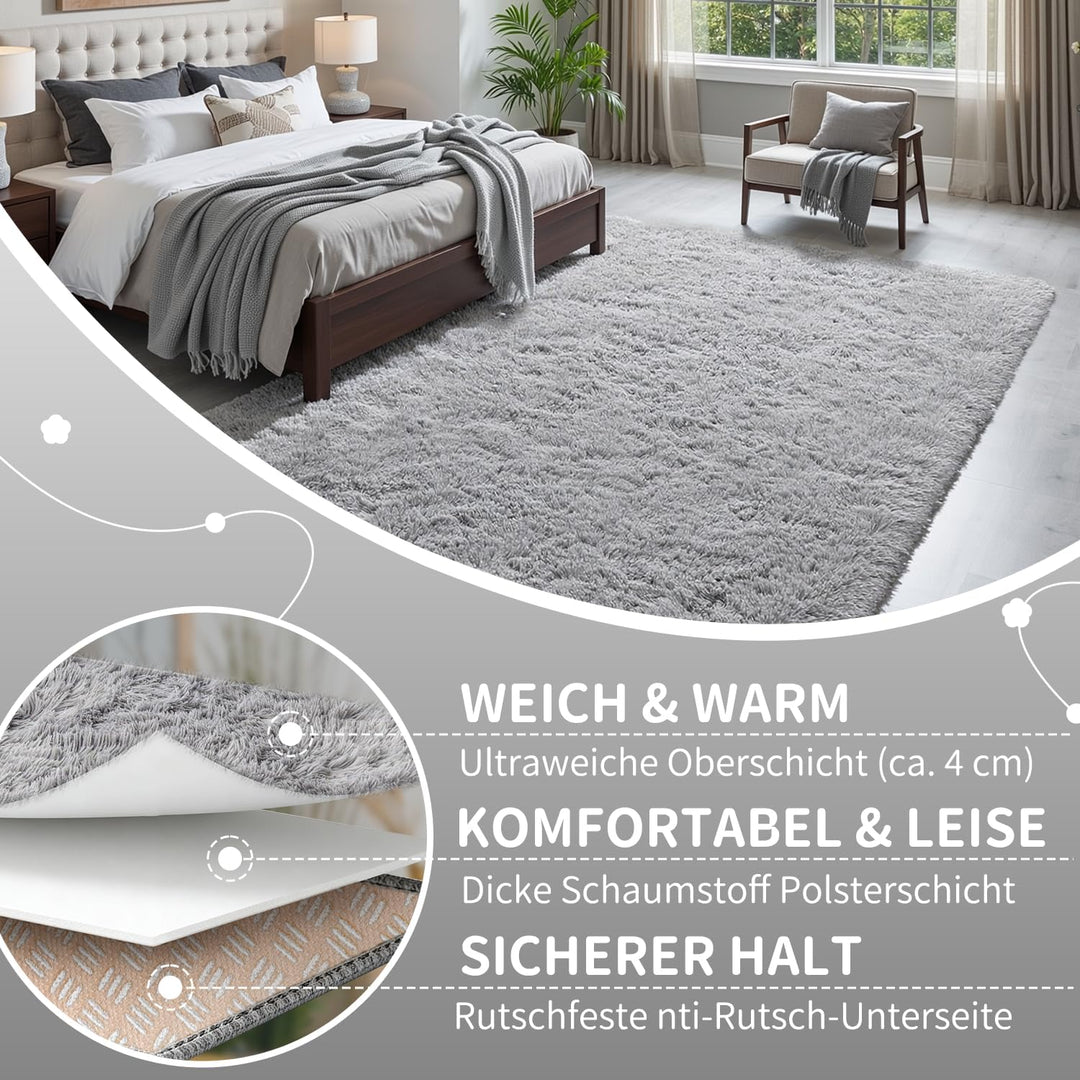 VOFUSHON Wohnzimmer Hochflor Teppich,Shaggy Flur Läufer Teppich Modern Flauschiger Weich Teppich Gro