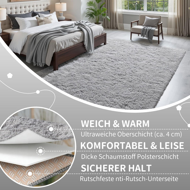 VOFUSHON Wohnzimmer Hochflor Teppich,Shaggy Flur Läufer Teppich Modern Flauschiger Weich Teppich Gro