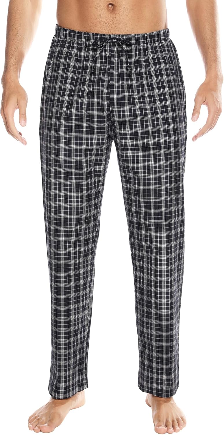 Winovia Herren Schlafanzughose Lang Baumwolle Karierte Pyjamahose Lounge Hose Pyjamaunterteil Freize