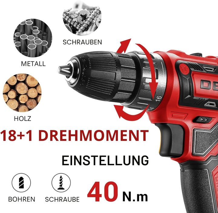 20 V Akkuschrauber für Damen:DEKOPRO 40 N.m Akku Schrauber mit Akku und Ladegerät，30 pcs Zubehör Boh