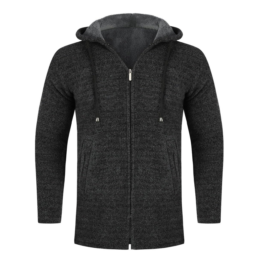 Allthemen Herren Strickjacke mit Kapuze Lang Gefüttert Cardigan Grobstrick Kapuzenjacke Kapuzenpullo