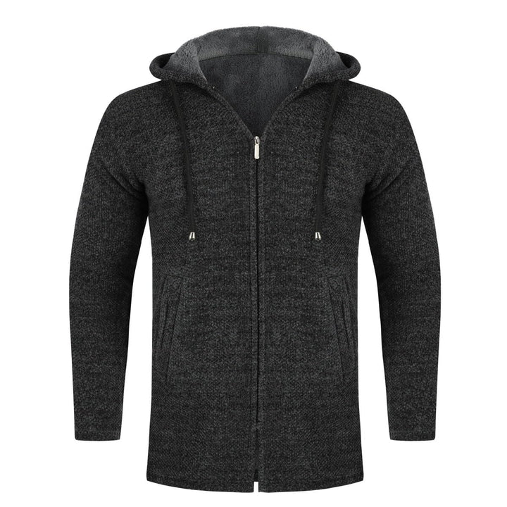 Allthemen Herren Strickjacke mit Kapuze Lang Gefüttert Cardigan Grobstrick Kapuzenjacke Kapuzenpullo